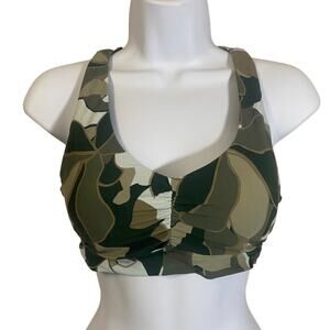 Offline By Aerie Real Me Ruched Sports Bra Dusty Green Camo Criss Cross Back M